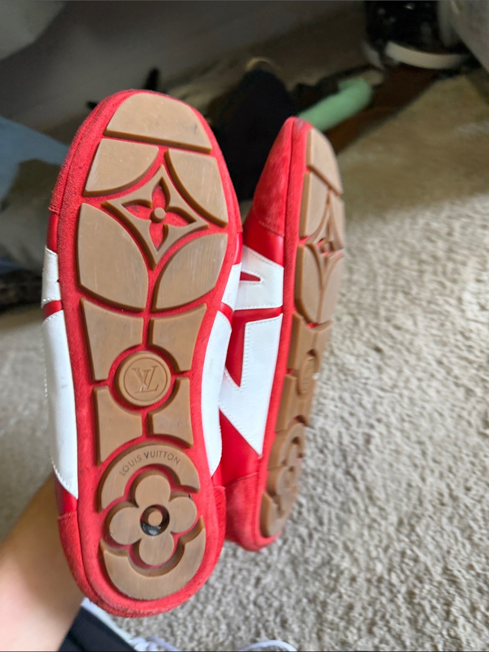 Louis Vuitton Red and White Women's Sneakers - Picture 3 of 7